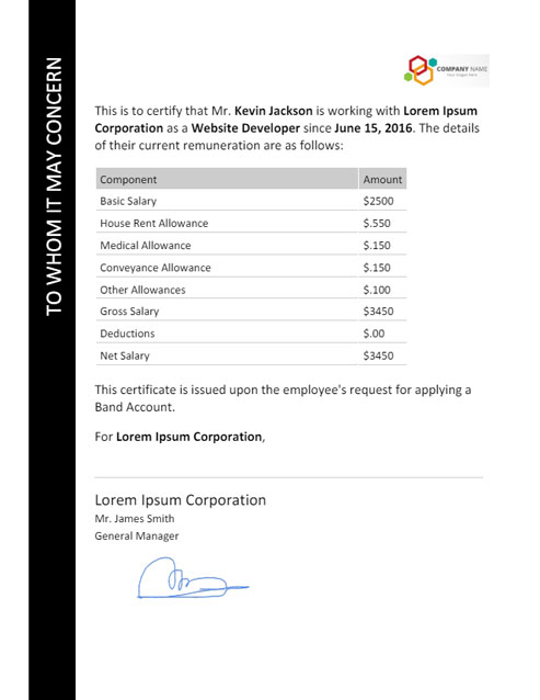 Employee Salary Certificate